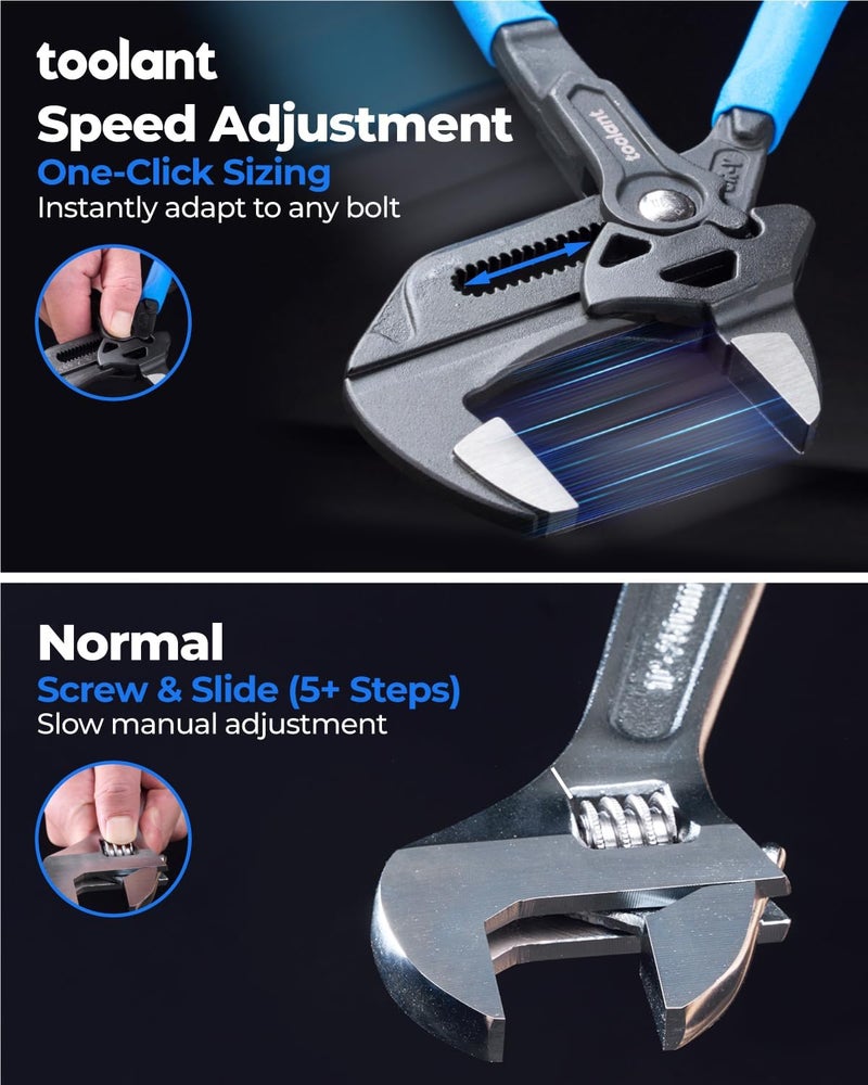 toolant 7-INCH Plier Wrench, CR-V Construction Adjustable Wrench With Pouch, Black Finish Smooth Jaw Pliers, Parallel Jaws with Comfortable Grips, Suitable for All Types of Nuts, Water Pipes, etc - Image 3